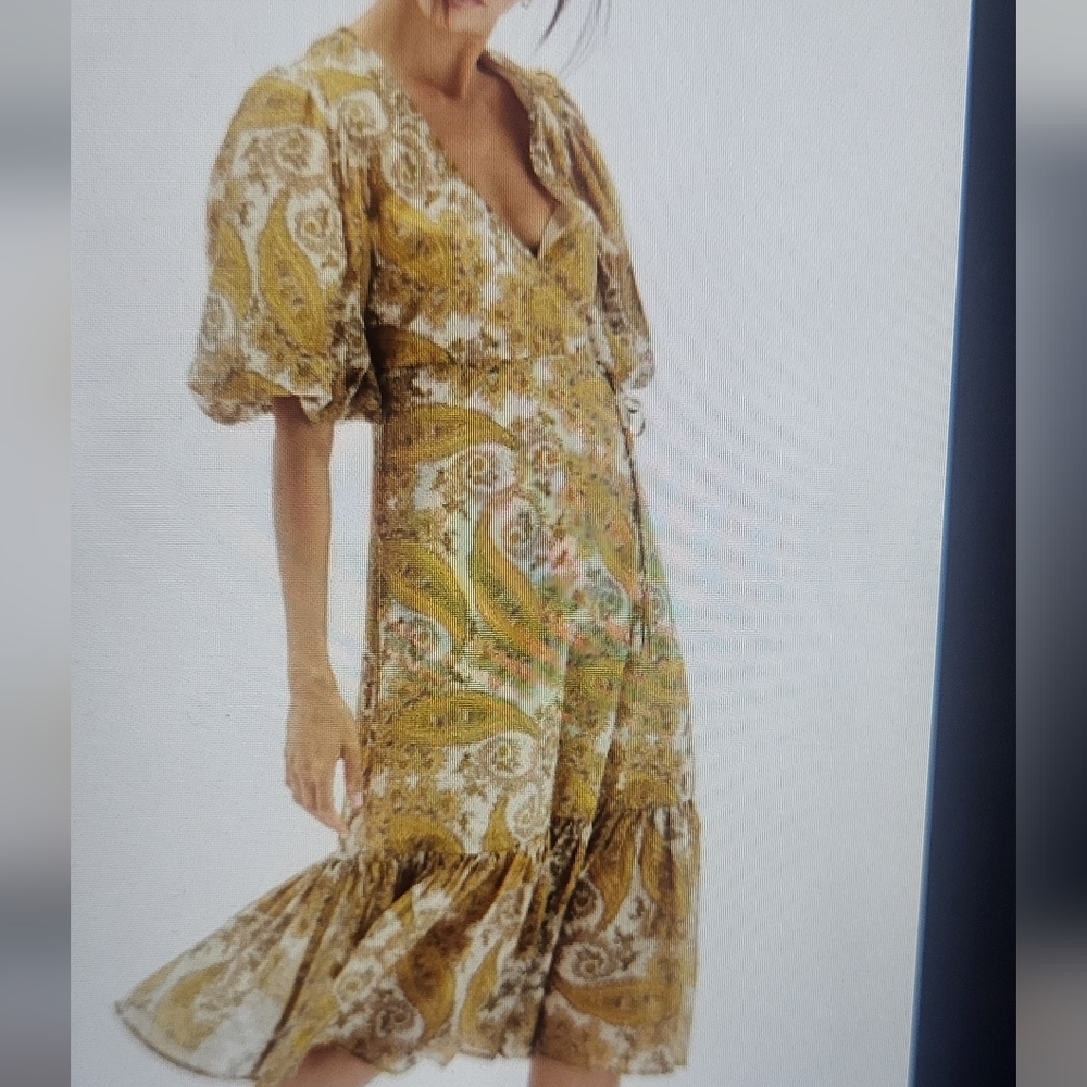 MINKPINK's Sistan, Paisley Puff Sleeve Wrap Midi Dress